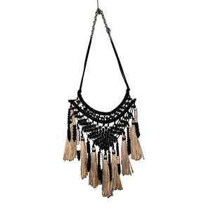 Black Ivory Beaded Statement Necklace Drape Dangle Necklace Artsy Tassel